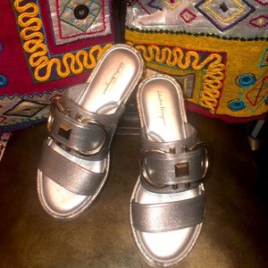 SALVATORE FERRAGAMO SILVER SLIDES